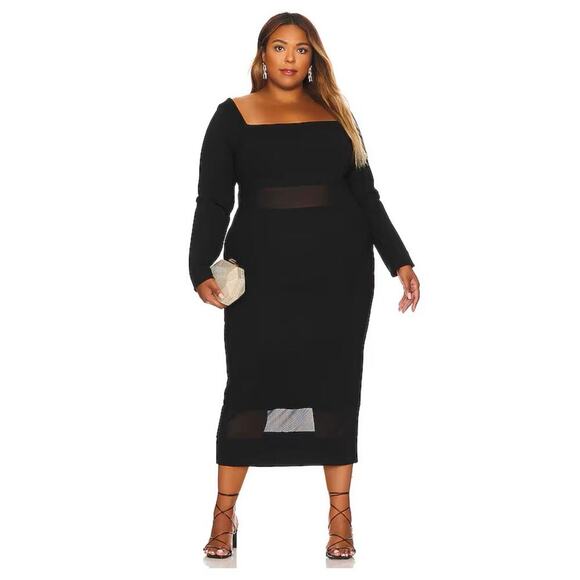 REMI x REVOLVE Jamie Midi Dress in Black Long sleeve Square Neck Midi Plus 2X